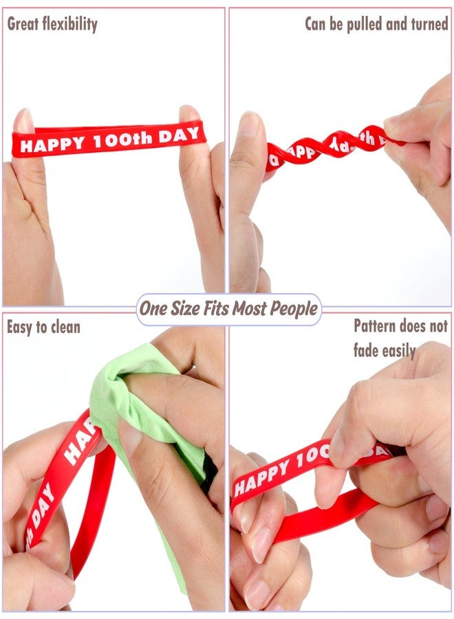 YUNVI 60Pcs 100th Day of School Silicone Bracelets Wristbands, Colorful Happy 100th Day of School Bracelets for Kids Students Children School Party Decoration, 6 Colors - Image 3